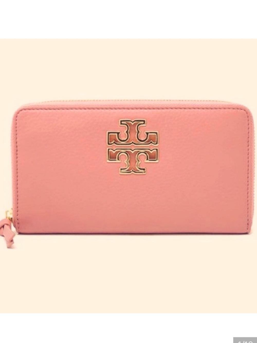 Tory Burch Dusty Rose Zip-Around Logo Wallet with Gold Emblem